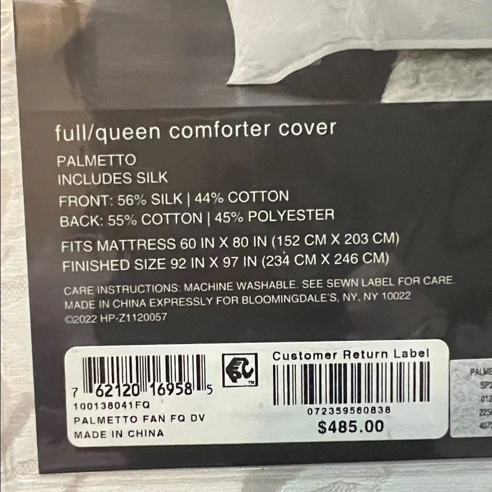 Hudson Park Palmetto Silk-Cotton Blend Queen Duvet Cover in White, NEW
